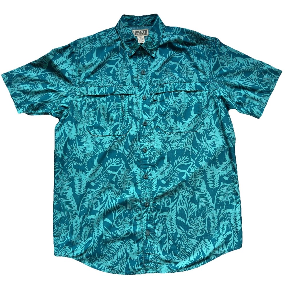Duluth Trading Co Short Sleeve Fishing Shirt Mens Size LT Vented Tropical Print